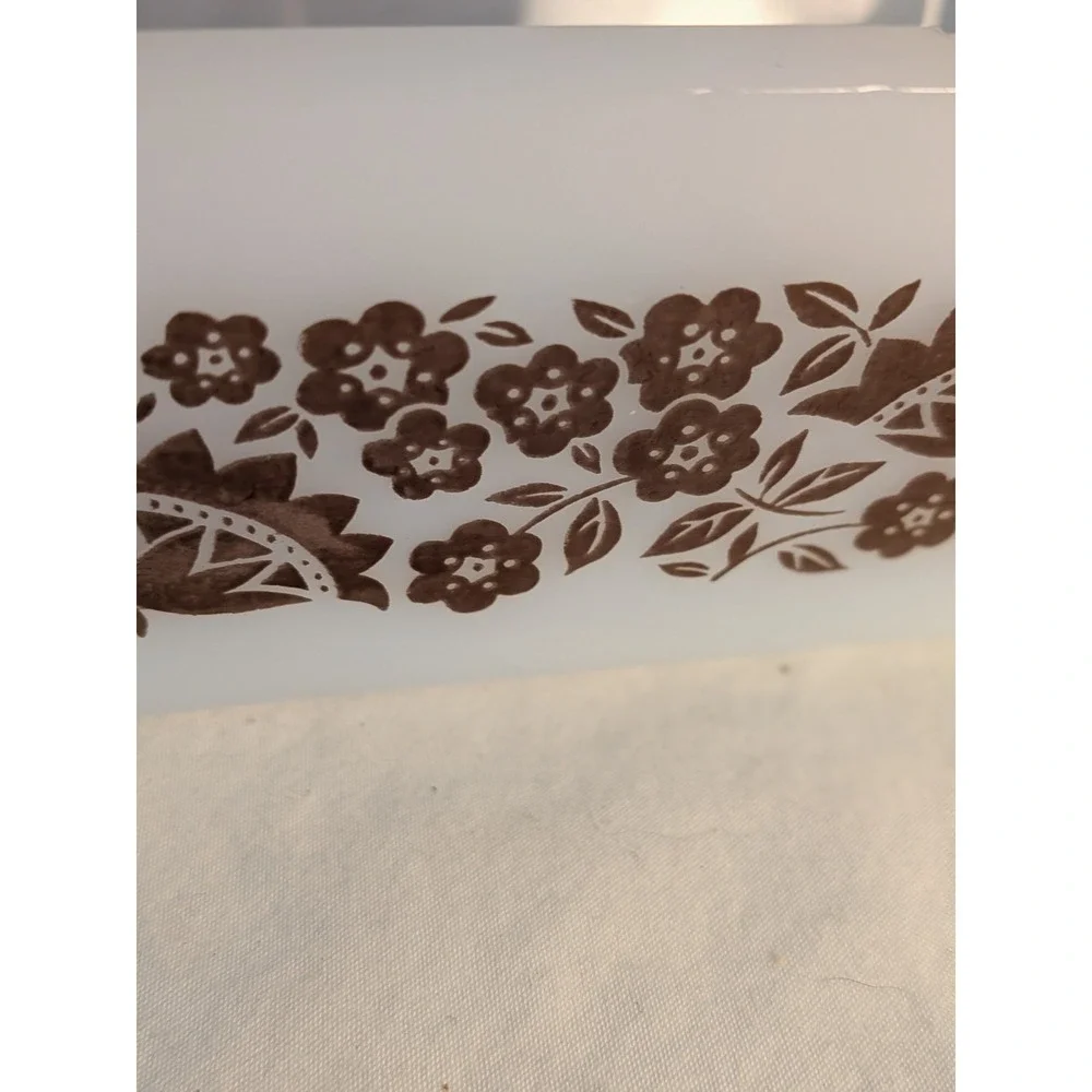 Vintage Glasbake Brown Floral Loaf‎ Pan Milk Glass Baking Dish J522 USA Retro